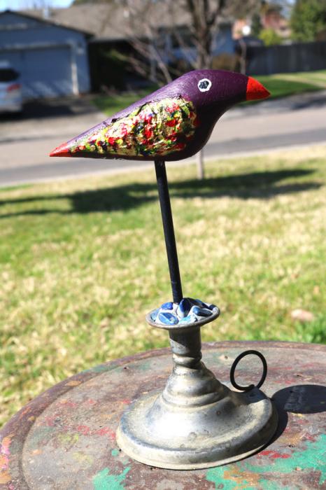Tabby’s Bird on an Antique Candle Holder